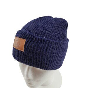 Leeman Knit Hat Adult OS Blue Leather Moon Patch Stocking Cap